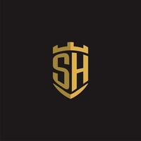 Initials SH logo monogram with shield style design vector