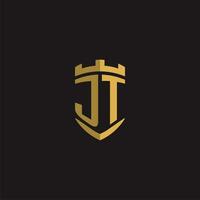 Initials JT logo monogram with shield style design vector