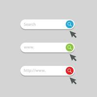 Website search bar with mouse cursor icon set. Vector search bar user interface graphic