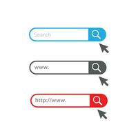 Website search bar with mouse cursor icon set. Browser user interface element. vector