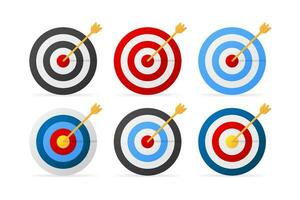 Arrow hit goal ring in archery target. Target icon set. Vector illustration