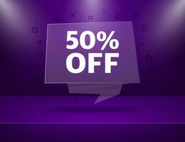 Trendy flat advertising with purple 50 percent discount flat badge for promo design. Poster badge. Business design. Vector illustration