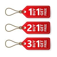 Buy 1, 2, 3 Get 1 Red Label Icon Vector Design