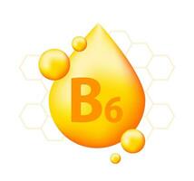 Vitamin B6 with realistic drop. Particles of vitamins in the middle vector