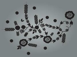 Vines and Flower black and white Vector Pattern Embroidery