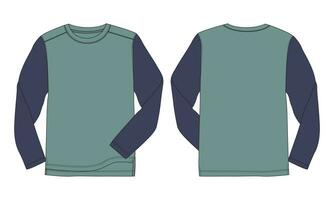 Long sleeve T shirt vector illustration template front and back views