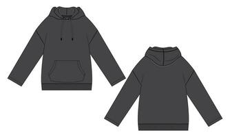 Long sleeve hoodie vector illustration template front and back views