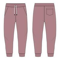 Fleece fabric Jogger Sweatpants vector illustration template front, back Views