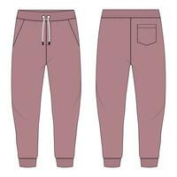 Fleece fabric Jogger Sweatpants vector illustration template front, back Views