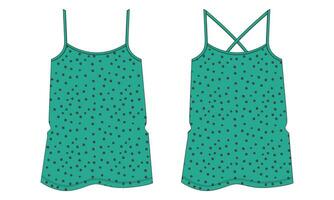 Sleeveless Ladies tops  blouse with all over print vector illustration template front and back views
