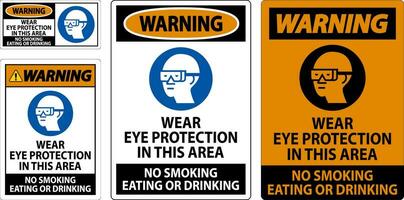 Warning Sign Wear Eye Protection In This Area, No Smoking Eating Or Drinking vector