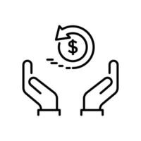 cash back icon, return money, cash back rebate, thin line web symbol on white background vector