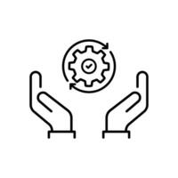 hand holding gear like optimize system icon. linear trend modern simple digital perform logotype graphic stroke design web element isolated on white. concept of workflow symbol or efficient pictogram vector