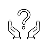 cash back icon, return money, cash back rebate, thin line web symbol on white backgroundholding hand question mark icon, faq support, puzzled or uncertainty bubble, doubt ask. vector