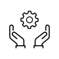 Skill ability icon. Skilled employee. Gear and hand symbol of talents abilities. Leadership capability, competency outline style. Editable stroke Vector illustration design on white background. EPS 10