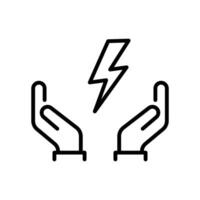 save energy icon, control electricity power, hand saving consumption, thin line symbol on white background - editable stroke vector illustration