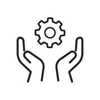 Skill ability icon. Skilled employee. Gear and hand symbol of talents abilities. Leadership capability, competency outline style. Editable stroke Vector illustration design on white background. EPS 10
