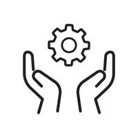 Skill ability icon. Skilled employee. Gear and hand symbol of talents abilities. Leadership capability, competency outline style. Editable stroke Vector illustration design on white background. EPS 10