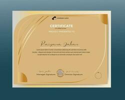 vector certificado de apreciación modelo dorado color limpiar moderno certificado con oro Insignia certificado, vector elegante oro diploma certificado plantilla, profesional certificado modelo