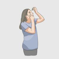 woman using eye drop treating infection standing vector