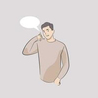 man giving call me gesture hand pose smiling inviting people to call vector