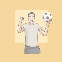 Man watching soccer match, celebrating goal victory screaming happy vector