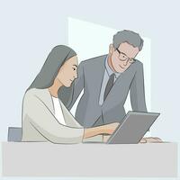 man and woman office worker discussion solving problems and reporting in office desk vector