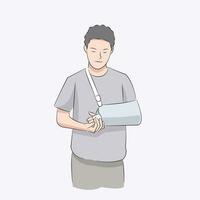 man standing and arm in bandage hurting after accident recovery vector