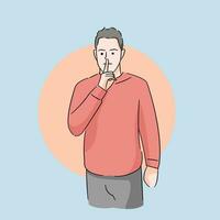 Man give silence gesture, asking to keep the voice down vector