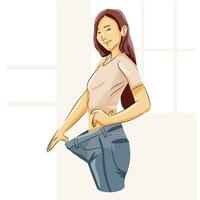 mujer sonriente después dieta programa perdiendo Criatura ajuste sano cuerpo vector