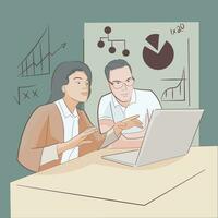 man and woman office worker sitting together discussing planning project vector