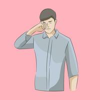 man having red eye irritation hurt itchy need medical attention cannot see clear feeling unrest vector