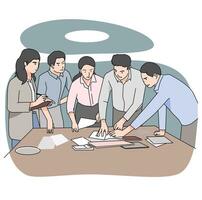 Office worker standing discuss project on meeting table vector