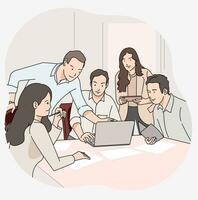 Office worker having discussion project in office room with laptop vector