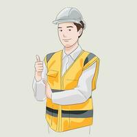 Woman Foreman officer inspector, building Inspector, engineer or inspector at construction site checking and inspecting progressing work in construction site, in hardhat and high-visibility vest vector