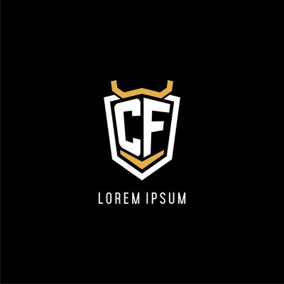 Initial CF geometric shield esport logo monogram design style