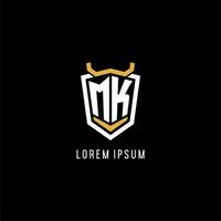 Initial MK geometric shield esport logo monogram design style vector