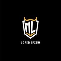 Initial ML geometric shield esport logo monogram design style vector