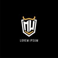 Initial MW geometric shield esport logo monogram design style vector