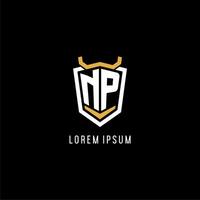 Initial NP geometric shield esport logo monogram design style vector