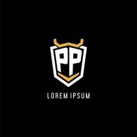 Initial PP geometric shield esport logo monogram design style vector