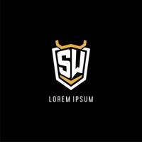 Initial SW geometric shield esport logo monogram design style vector