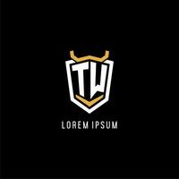Initial TW geometric shield esport logo monogram design style vector