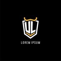 Initial UL geometric shield esport logo monogram design style vector
