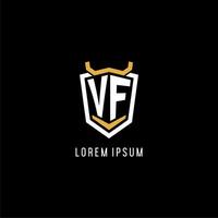 Initial VF geometric shield esport logo monogram design style vector