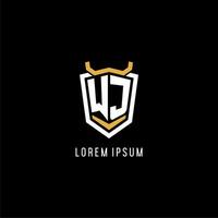 Initial WJ geometric shield esport logo monogram design style vector