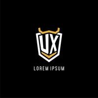 Initial UX geometric shield esport logo monogram design style vector
