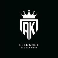 Letter AK logo monogram emblem style with crown shape design template vector