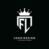 Letter FL logo monogram emblem style with crown shape design template vector