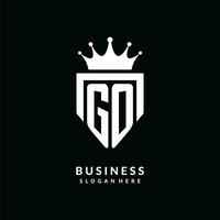 Letter GO logo monogram emblem style with crown shape design template vector
